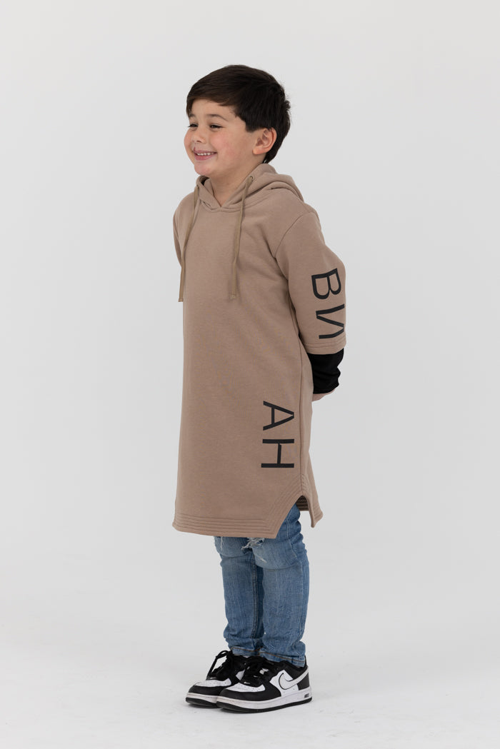 BOYS Oversized Short-Sleeve Hoodie - Light Brown