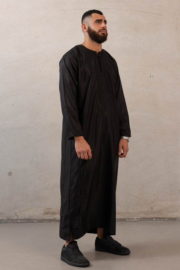 Moroccan Long Sleeve Thobe - Black