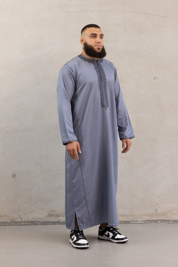 Moroccan Long Sleeve Thobe - Denim Blue