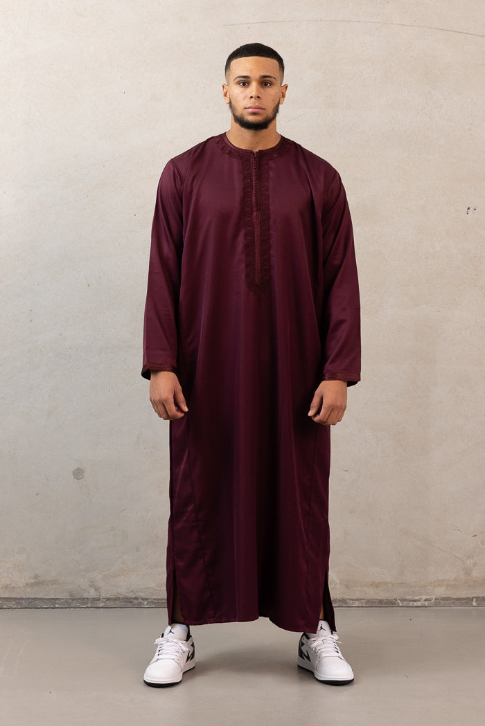 Moroccan Long Sleeve Thobe - Maroon