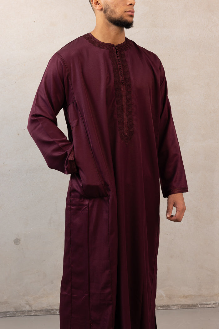 Moroccan Long Sleeve Thobe - Maroon