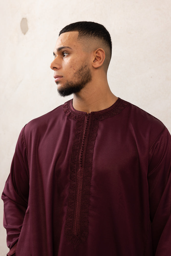 Moroccan Long Sleeve Thobe - Maroon