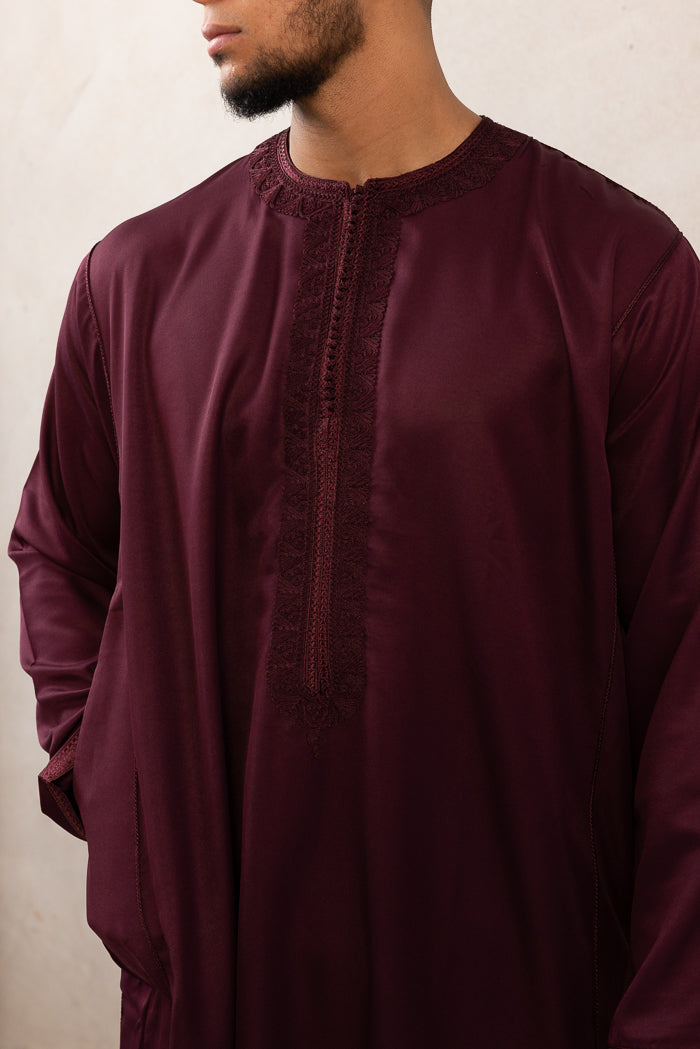 Moroccan Long Sleeve Thobe - Maroon