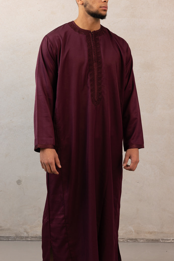 Moroccan Long Sleeve Thobe - Maroon