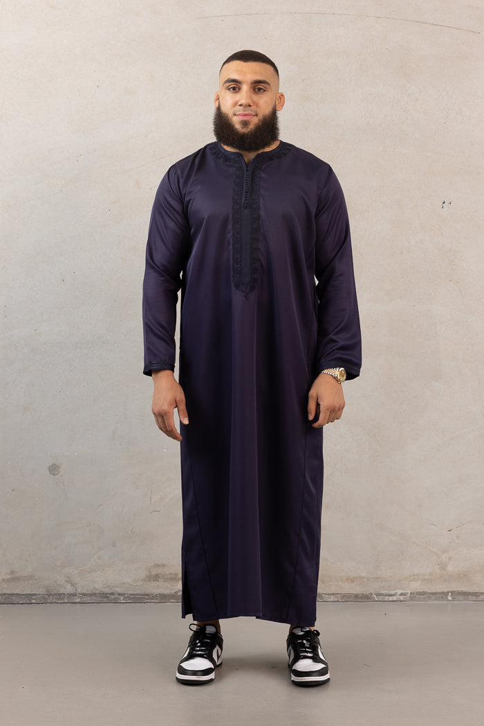 Moroccan Long Sleeve Thobe - Navy