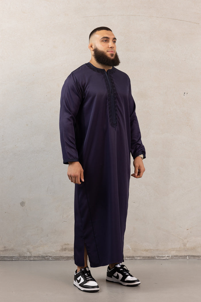 Moroccan Long Sleeve Thobe - Navy