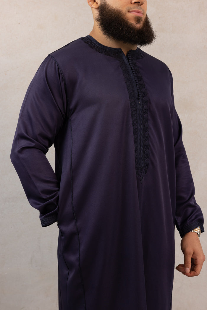 Moroccan Long Sleeve Thobe - Navy