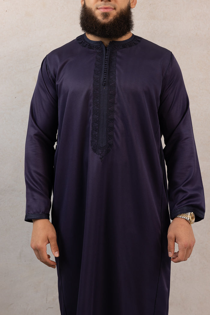 Moroccan Long Sleeve Thobe - Navy