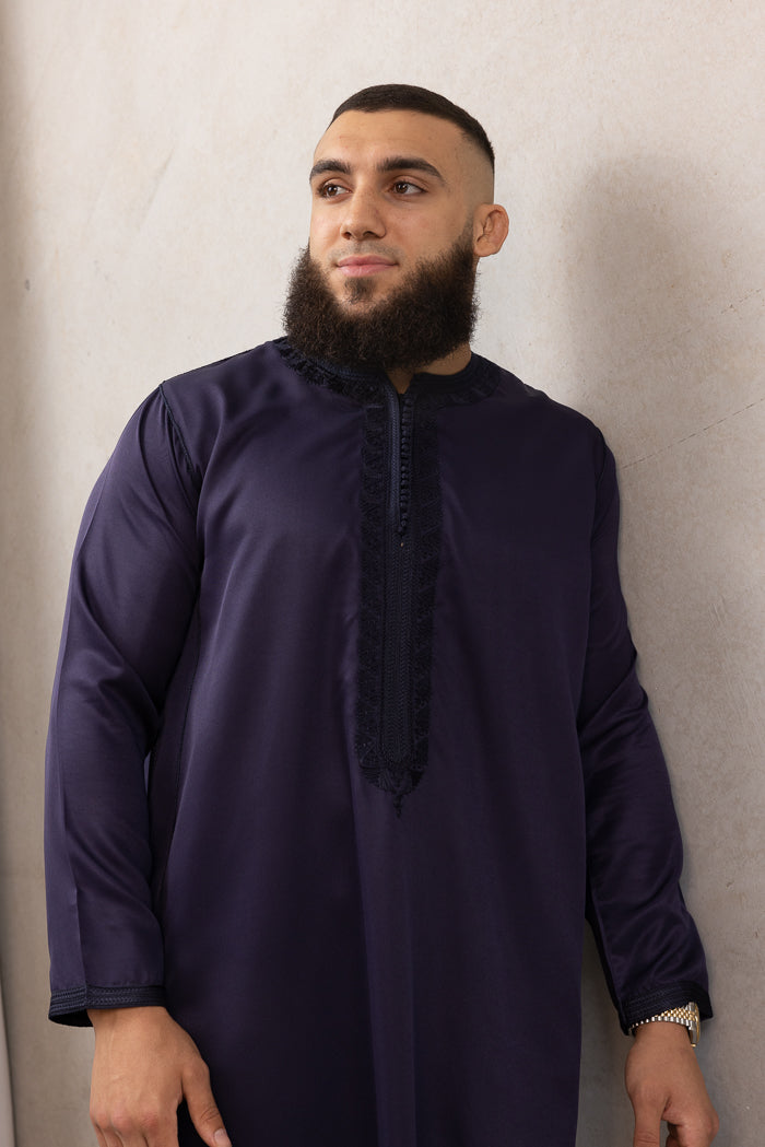 Moroccan Long Sleeve Thobe - Navy