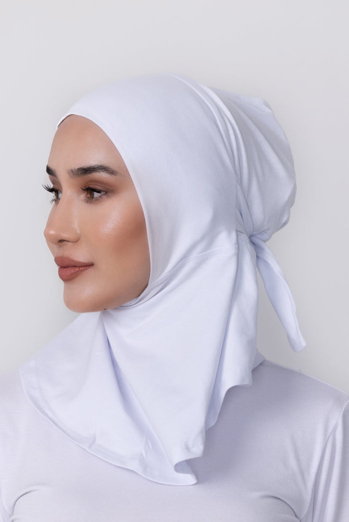 Cotton Full Coverage Tie Back Under Cap - White