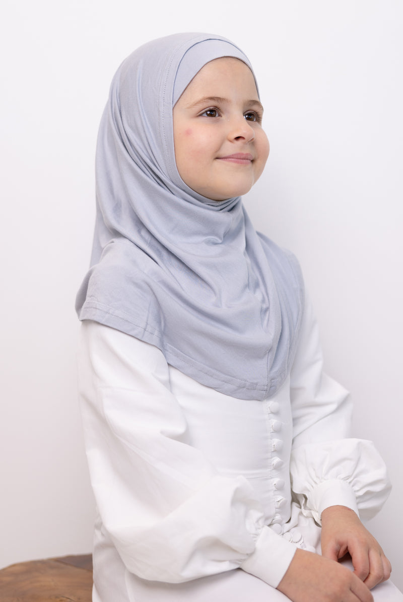 Girls 2pc Jersey Hijab - 4 Grey
