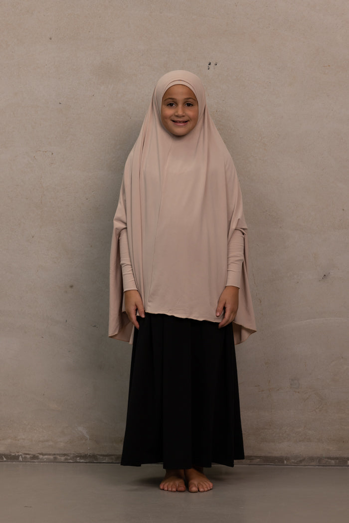 Girls Sleeved Jilbab - Beige Rose