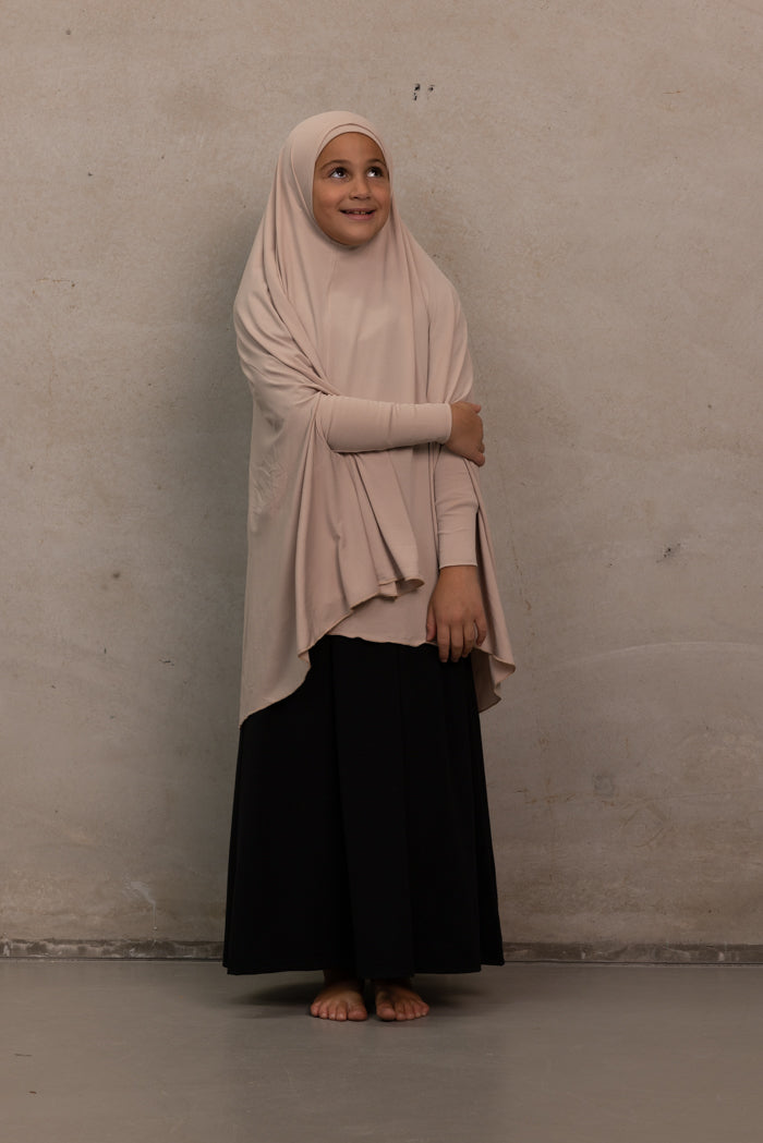 Girls Sleeved Jilbab - Beige Rose