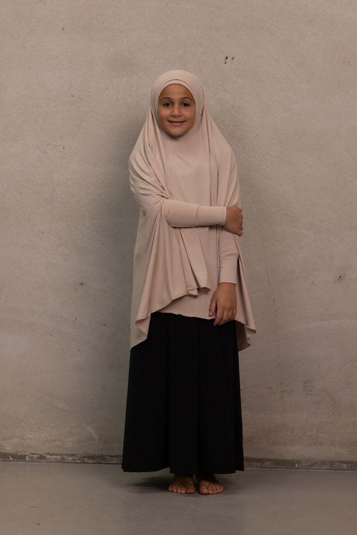 Girls Sleeved Jilbab - Beige Rose