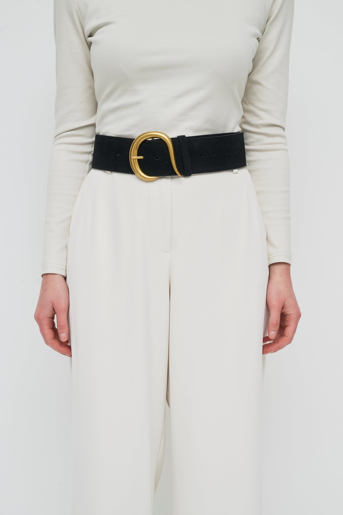 Suede Statement Buckle Belt - Black