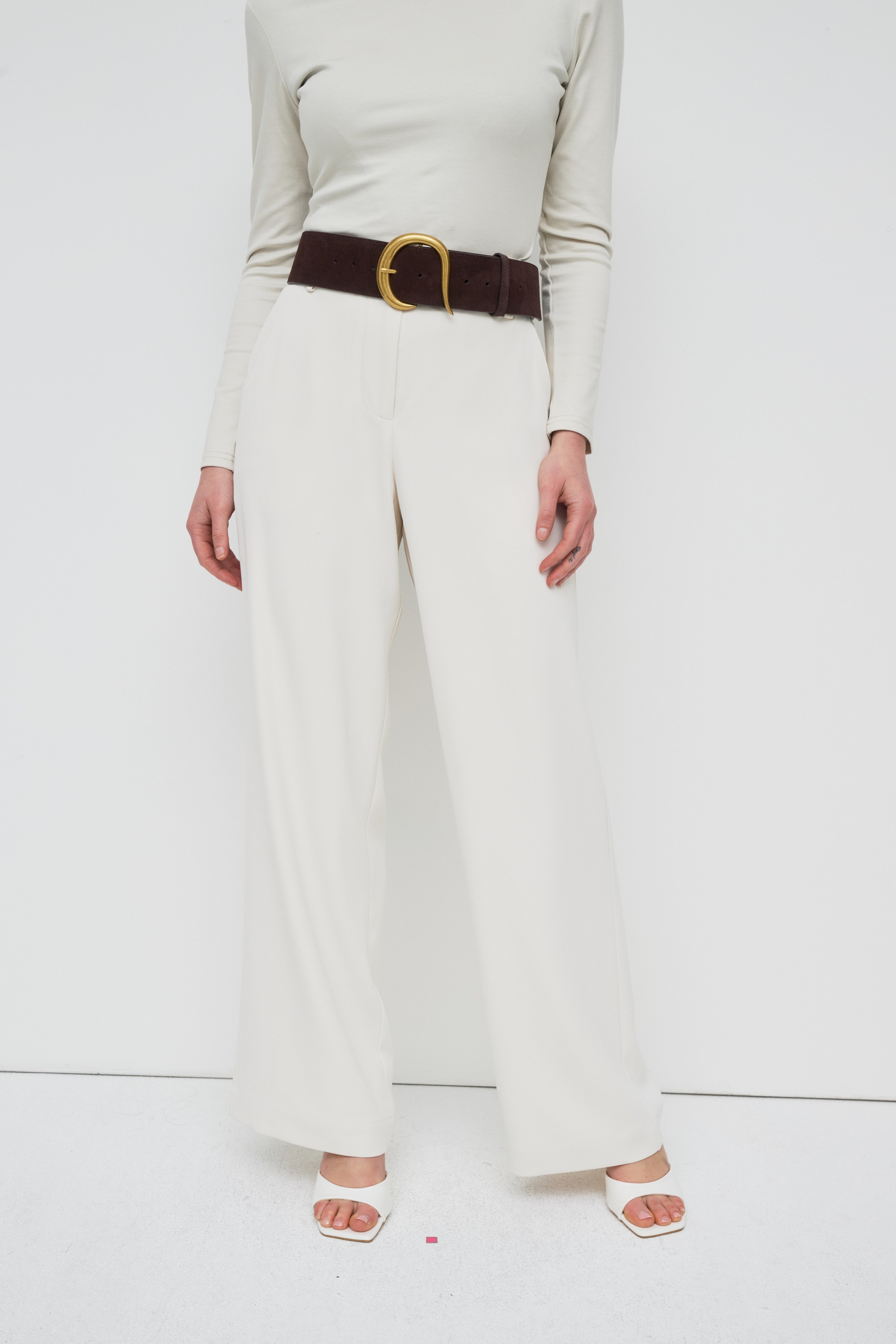 Suede Statement Buckle Belt - Chocolate