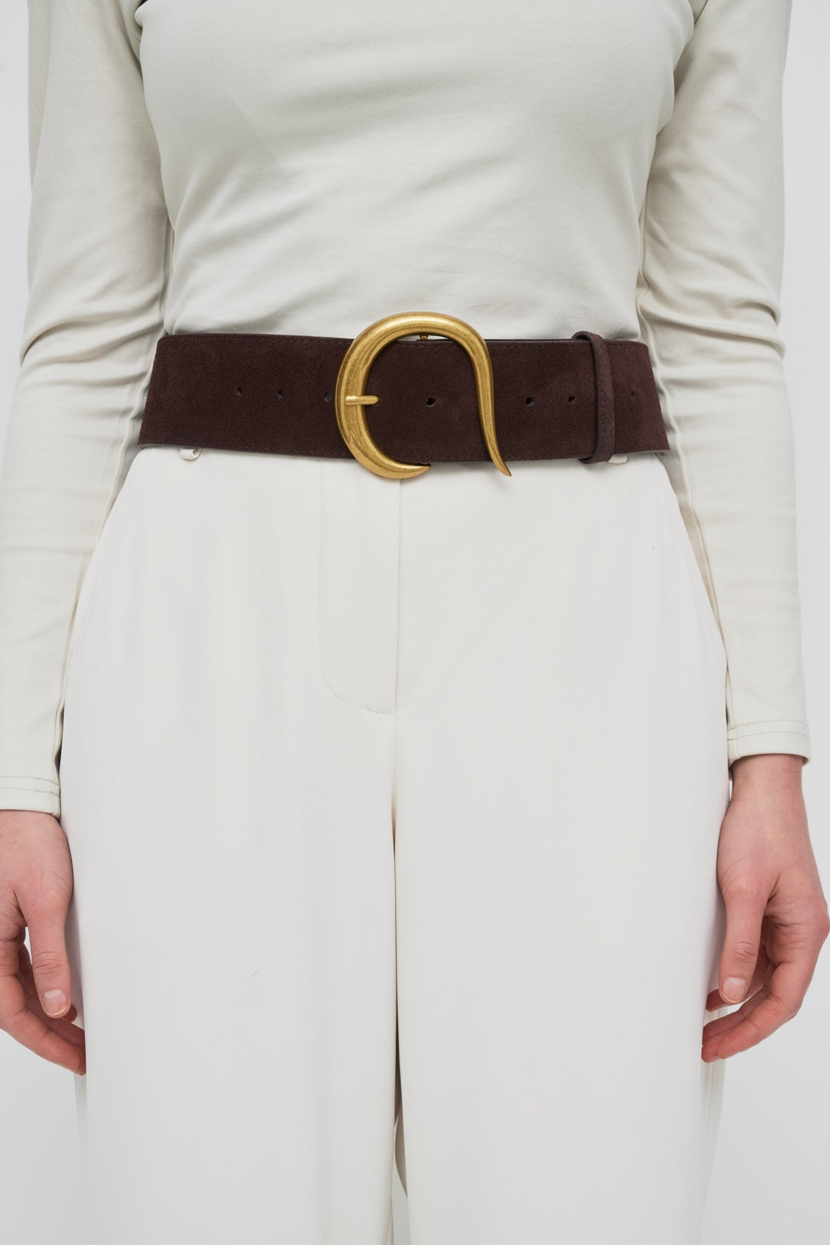 Suede Statement Buckle Belt - Chocolate