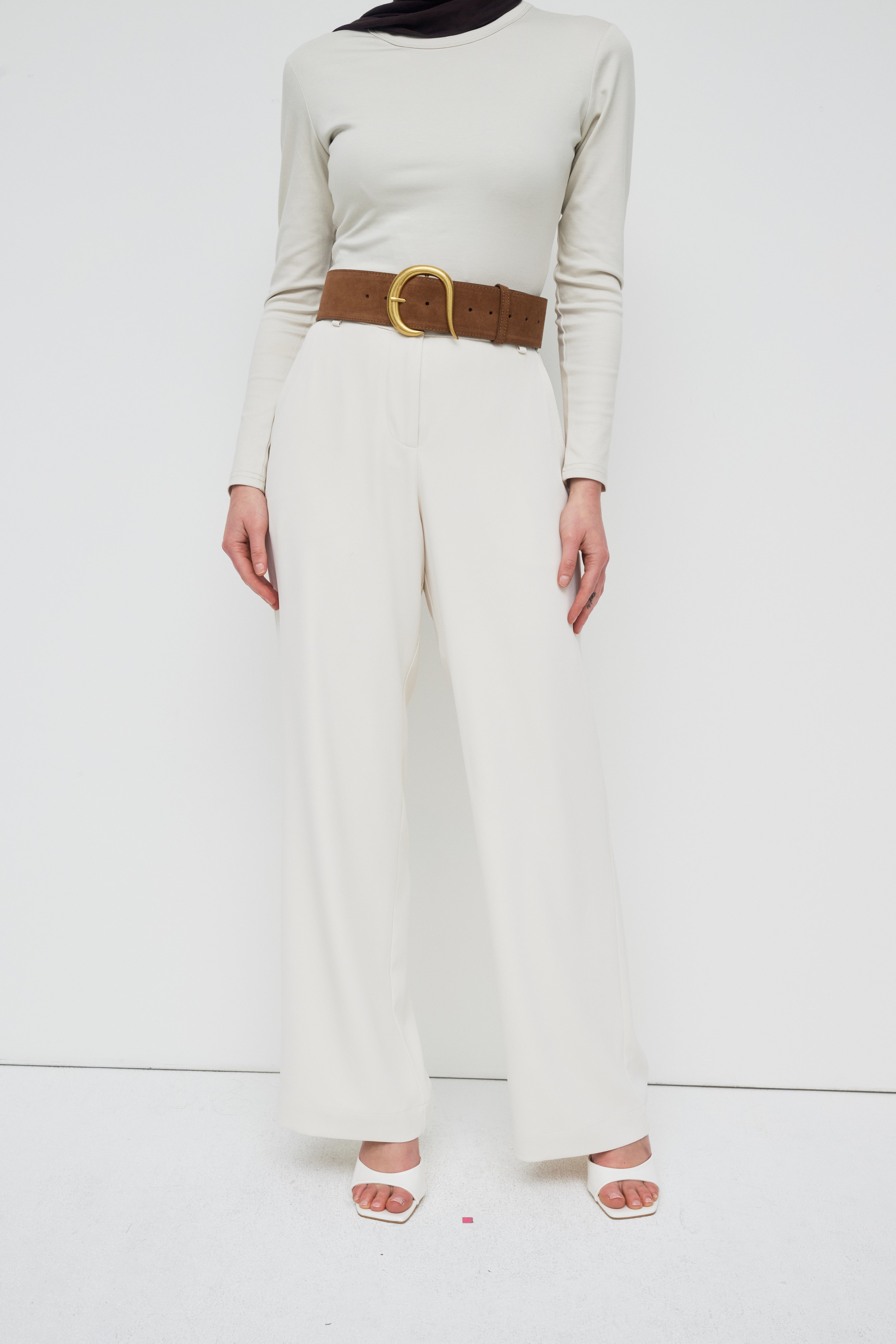 Suede Statement Buckle Belt - Camel