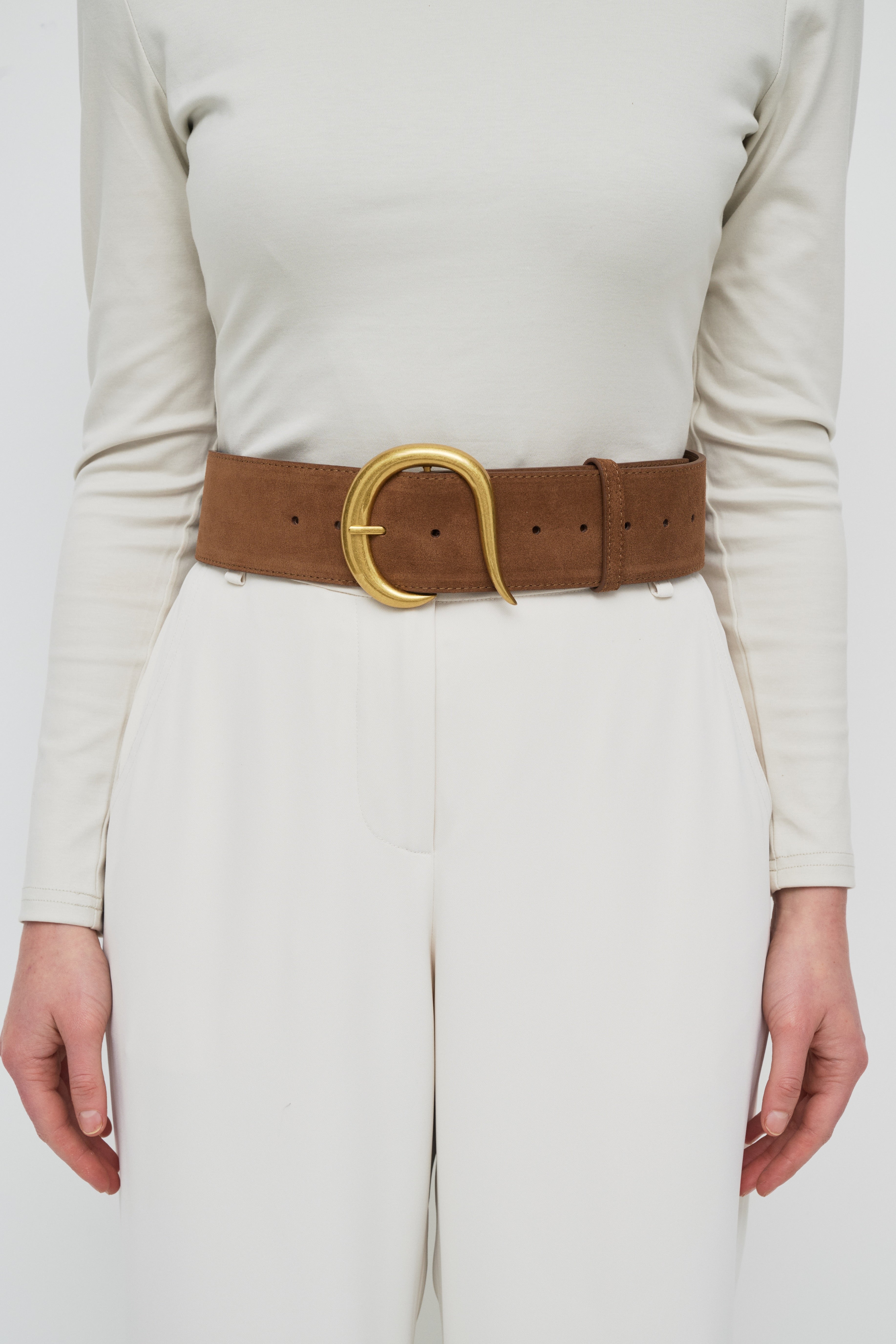 Suede Statement Buckle Belt - Camel