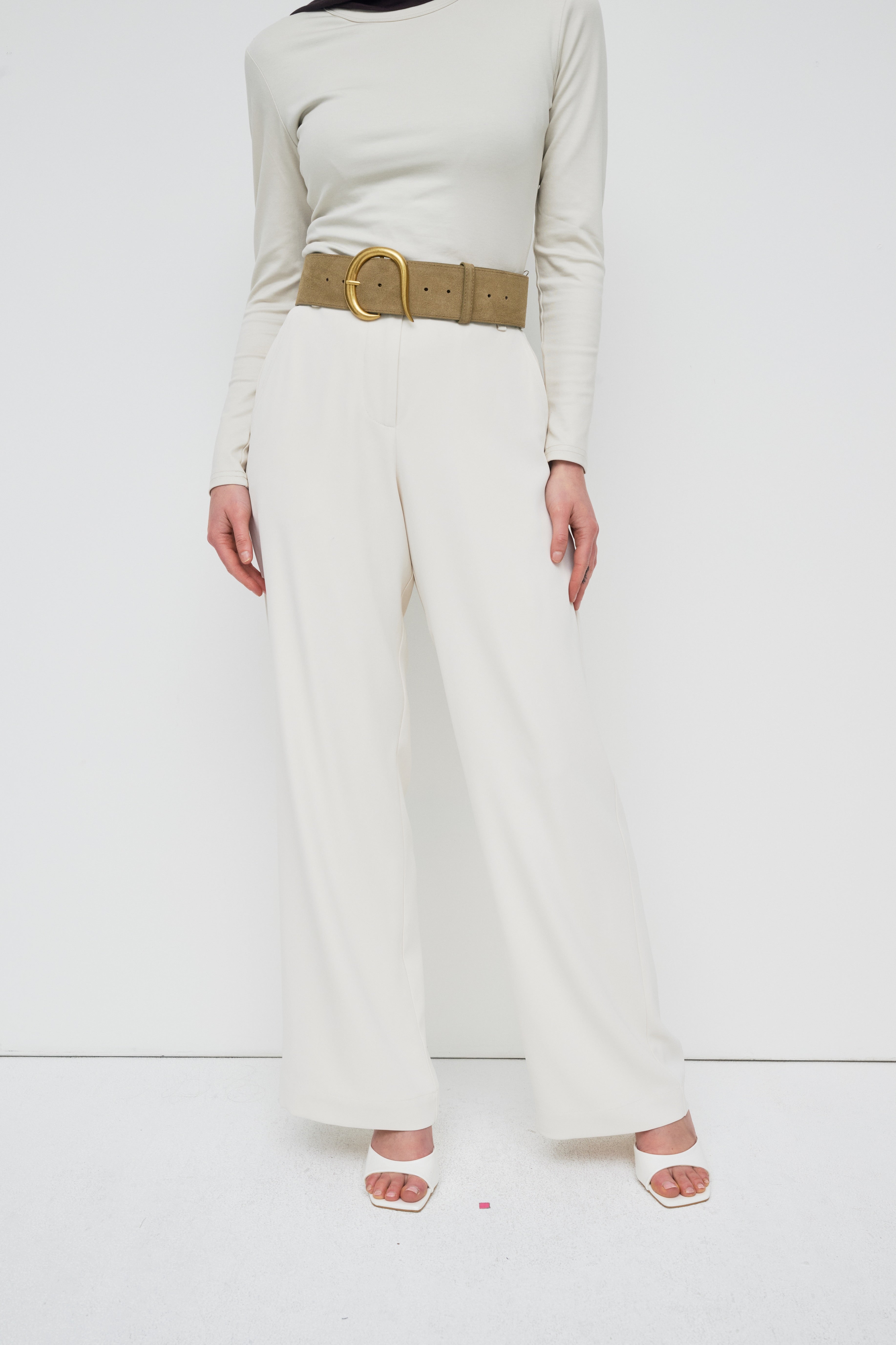 Suede Statement Buckle Belt - Taupe