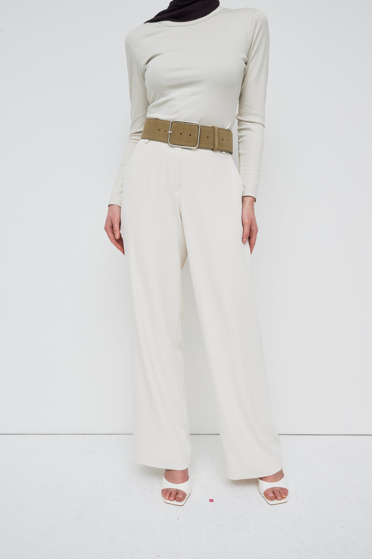 Classic Silver Buckle Belt - Taupe