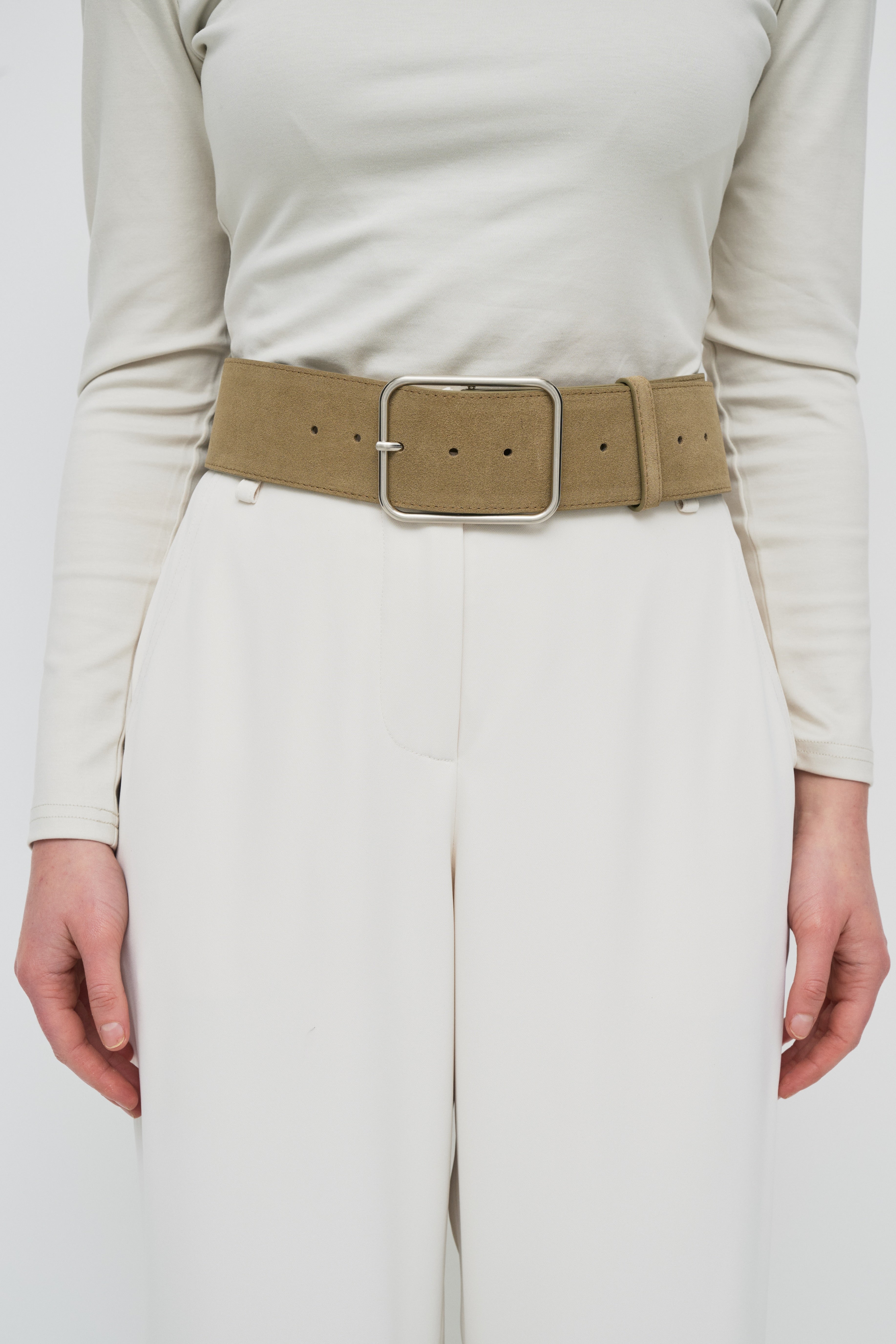 Classic Silver Buckle Belt - Taupe