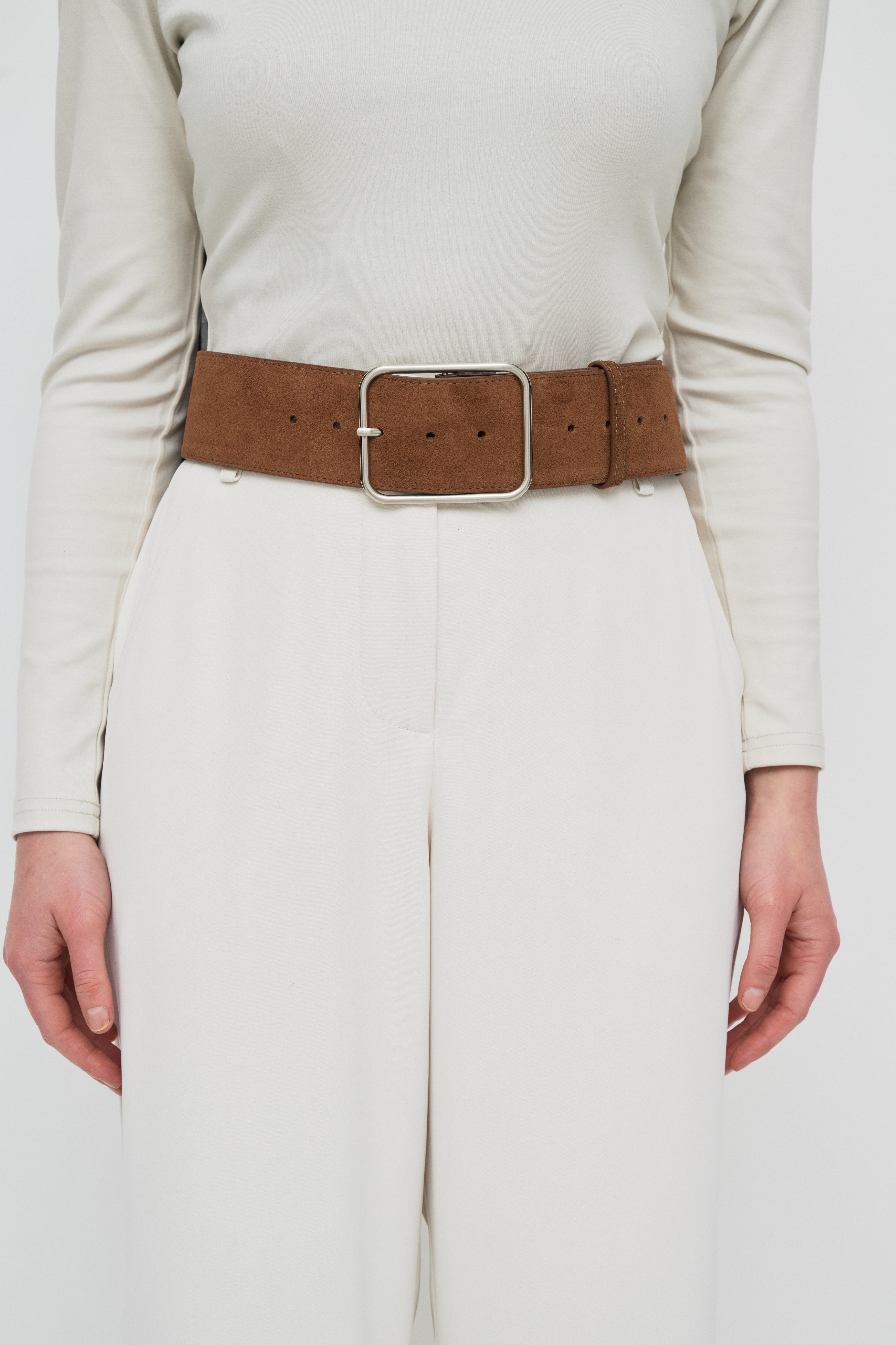 Classic Silver Buckle Belt - Camel