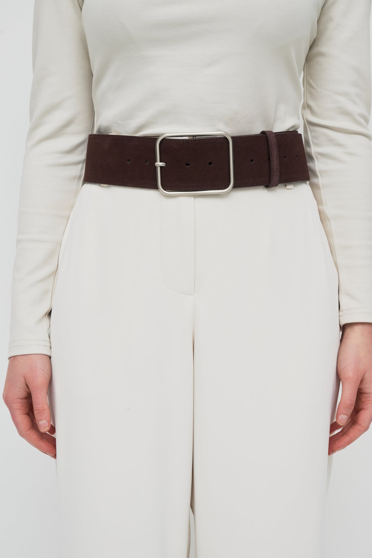 Classic Silver Buckle Belt - Chocolate
