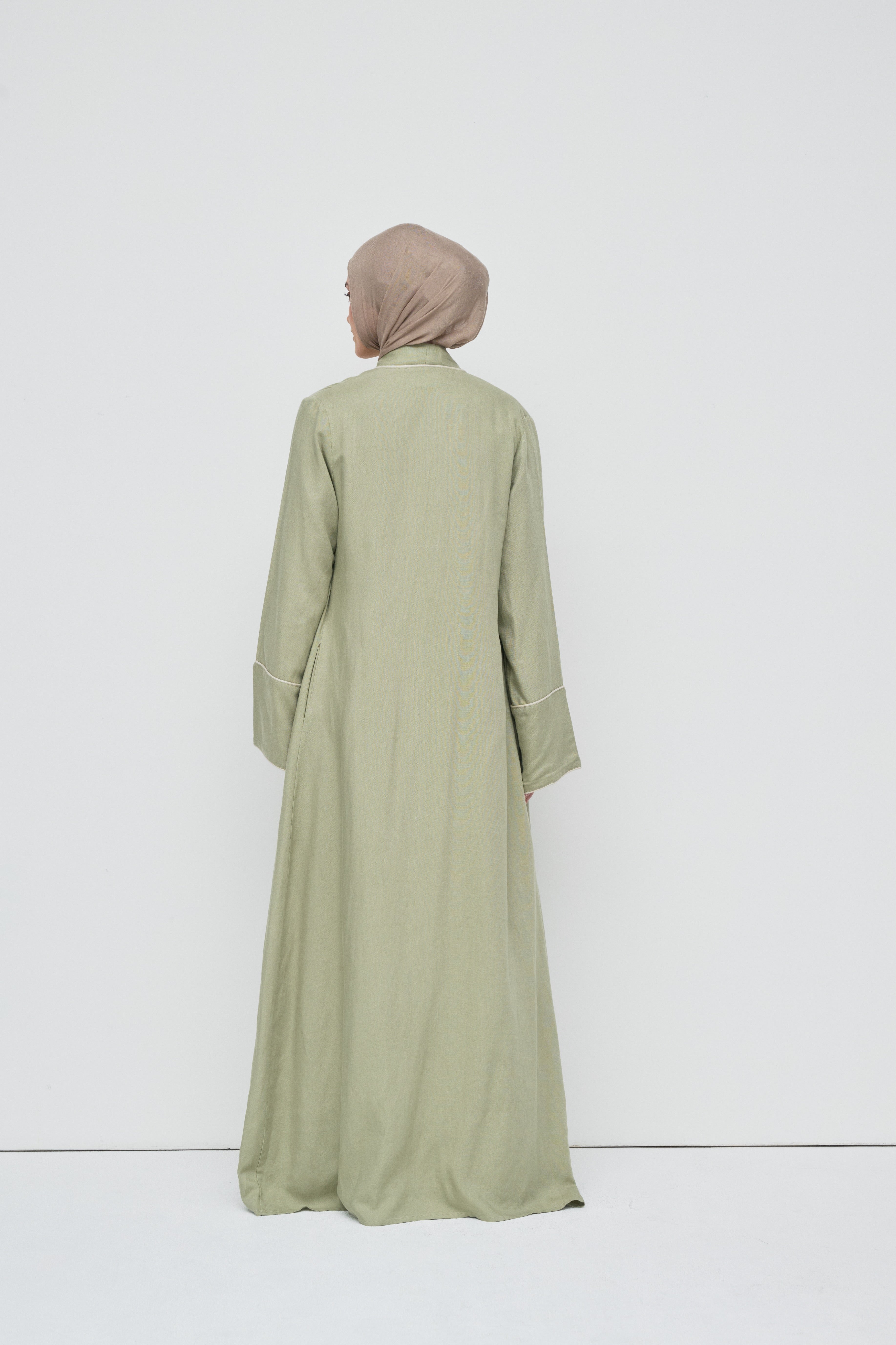 Dania Contrast Open Abaya - Pistachio