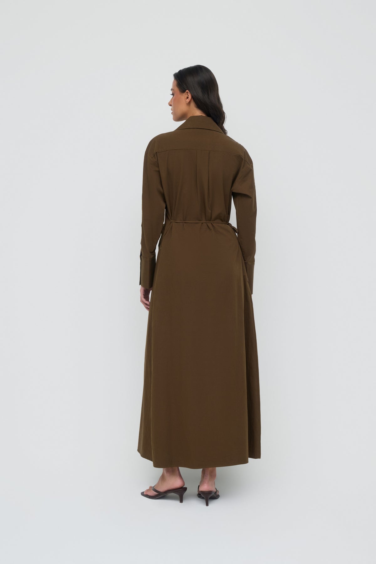 Asymmetric Poplin Wrap Dress - Dark Olive
