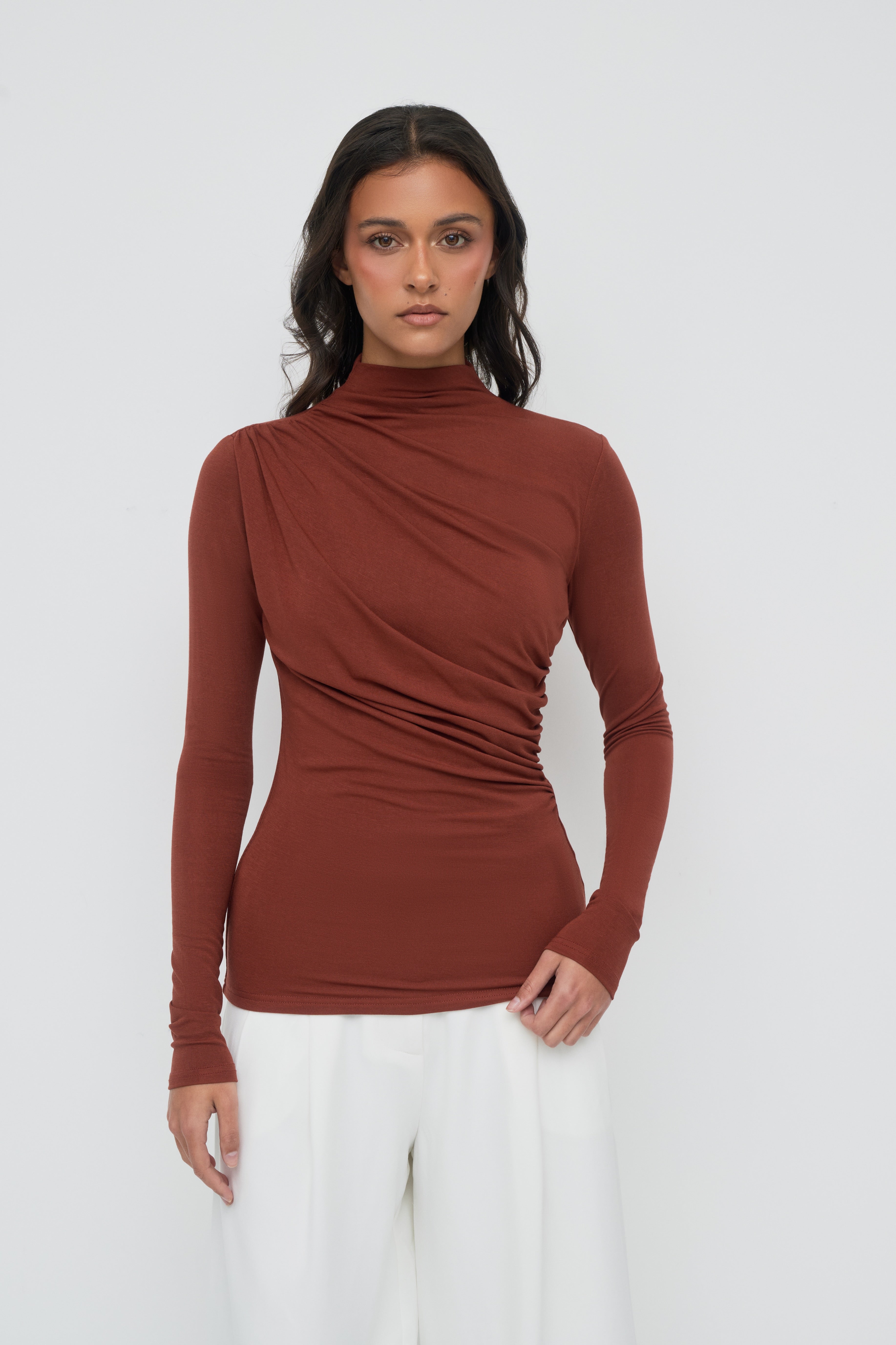 Modal Ruched Top - Brick