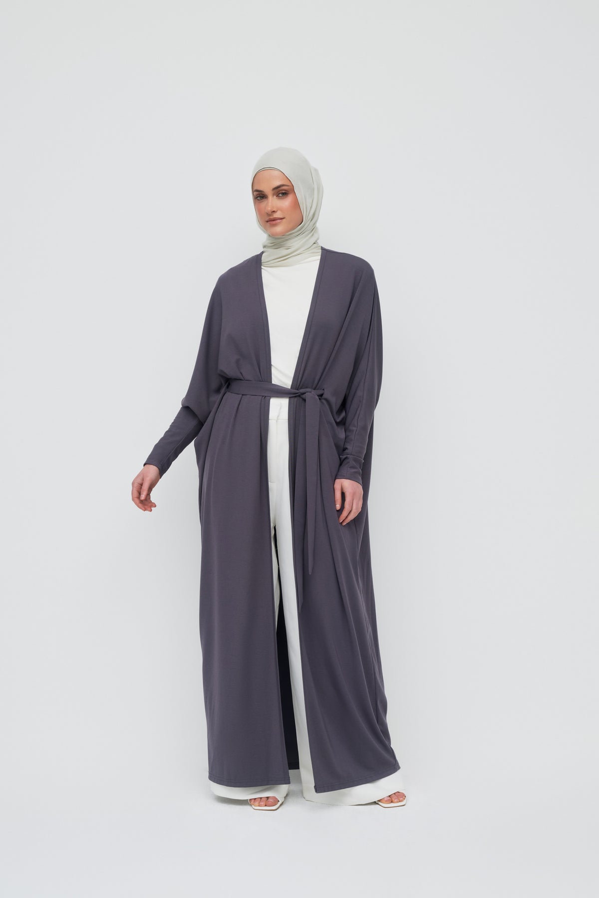 Modal Batwing Tie Abaya - Washed Indigo