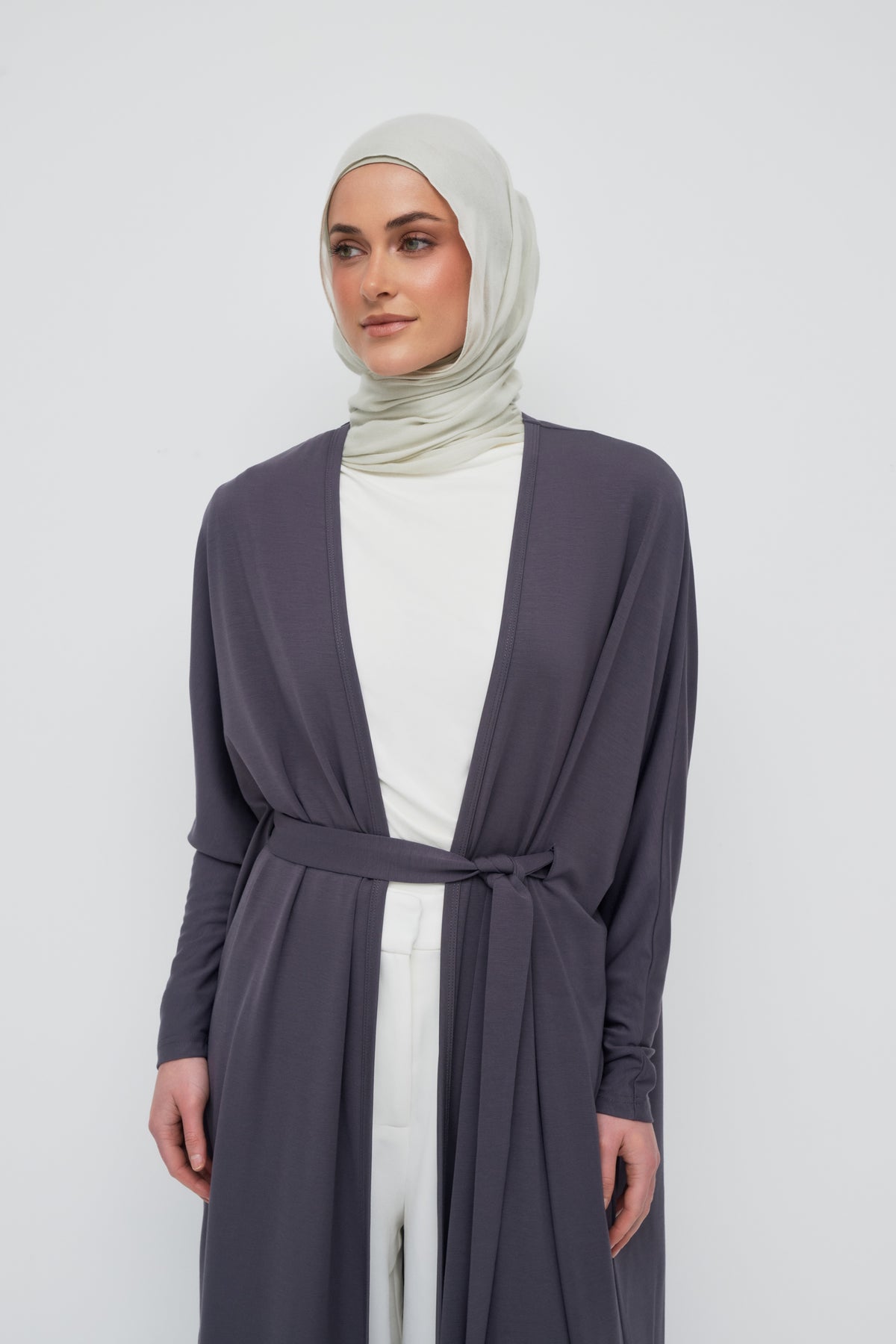 Modal Batwing Tie Abaya - Washed Indigo
