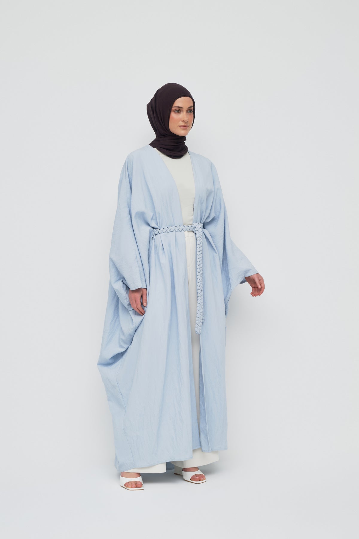 Noor Batwing Open Abaya - Breeze Blue