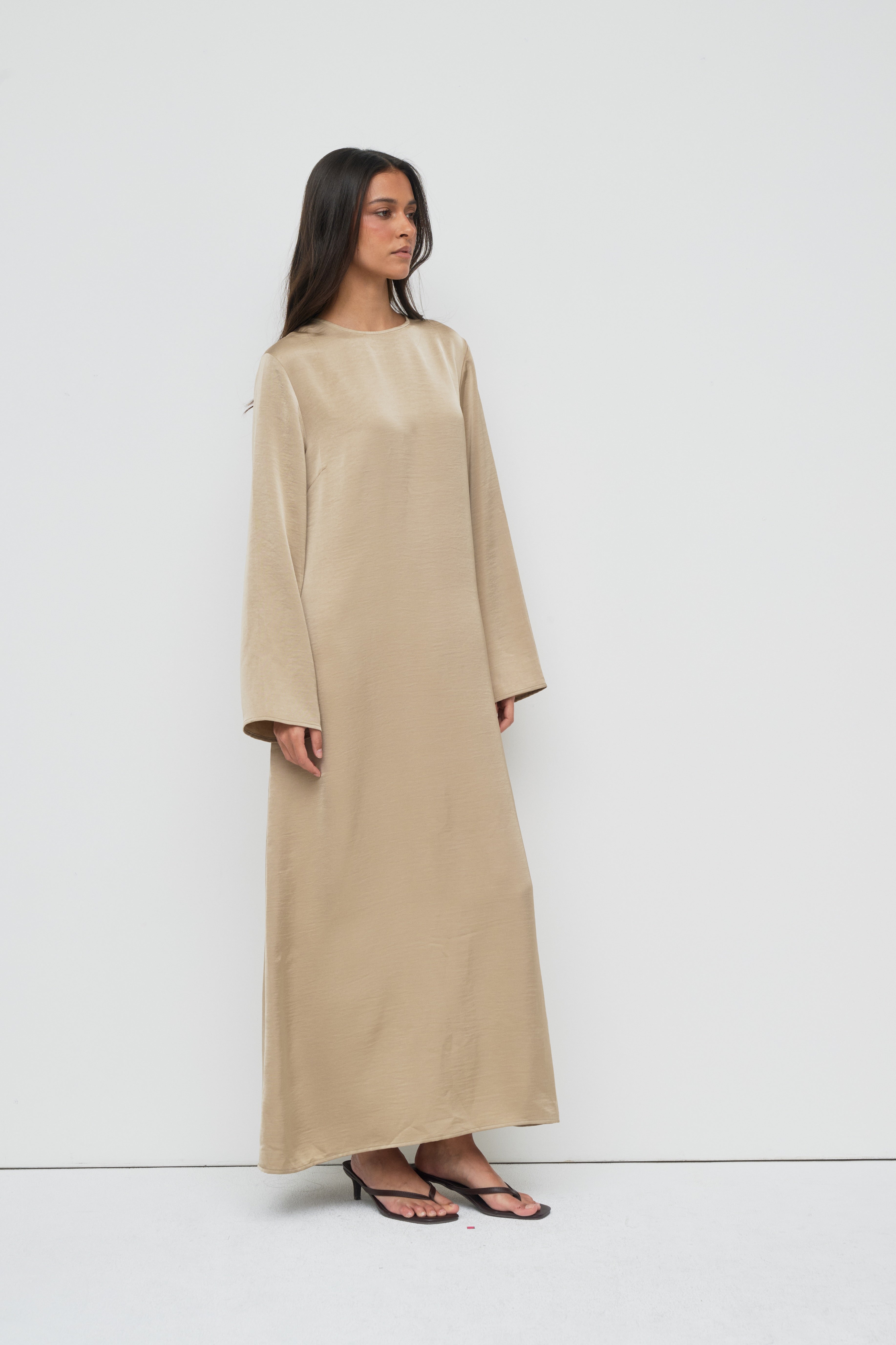 Saylor Satin Slip Dress - Earl Grey