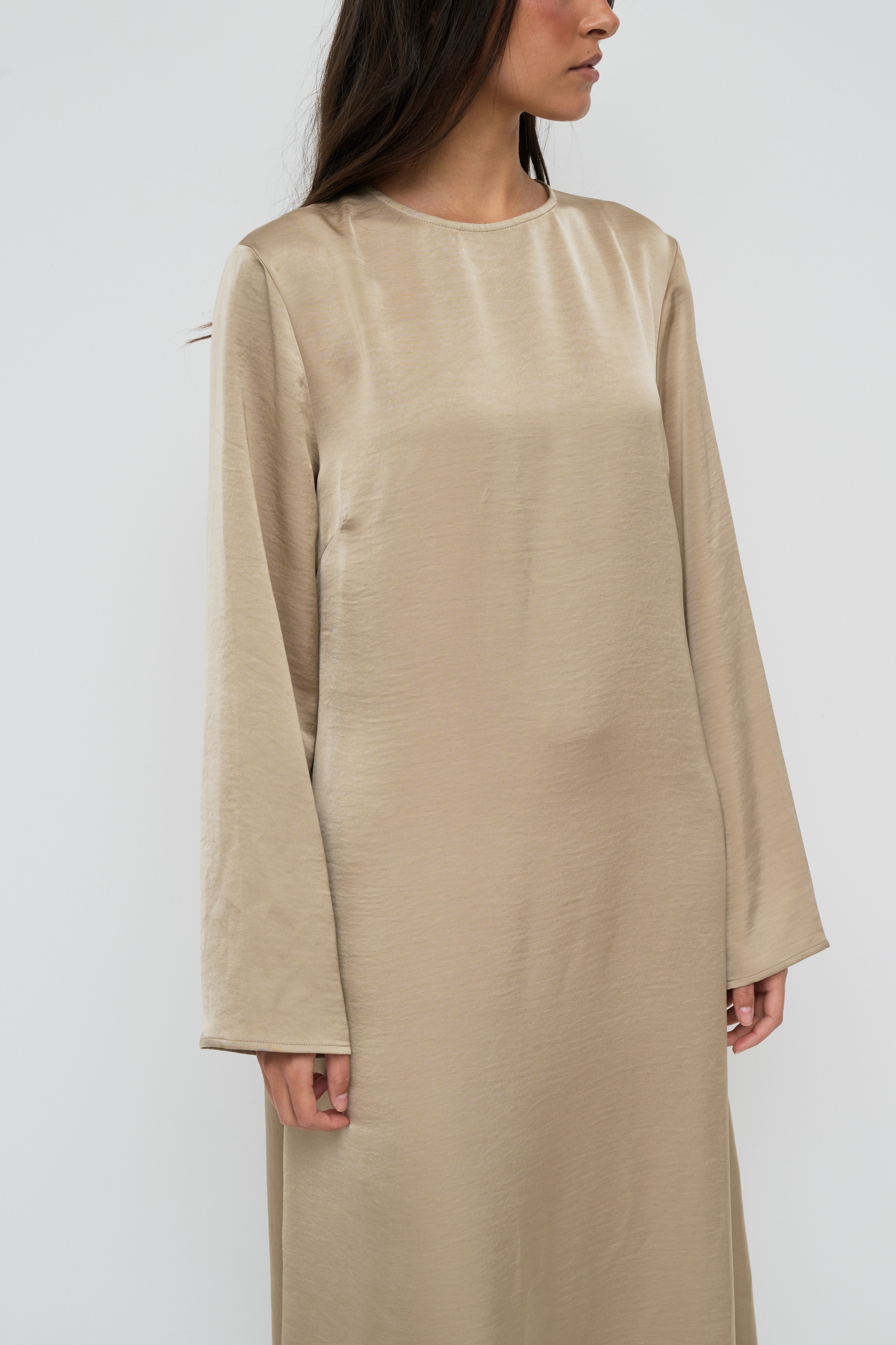 Saylor Satin Slip Dress - Earl Grey