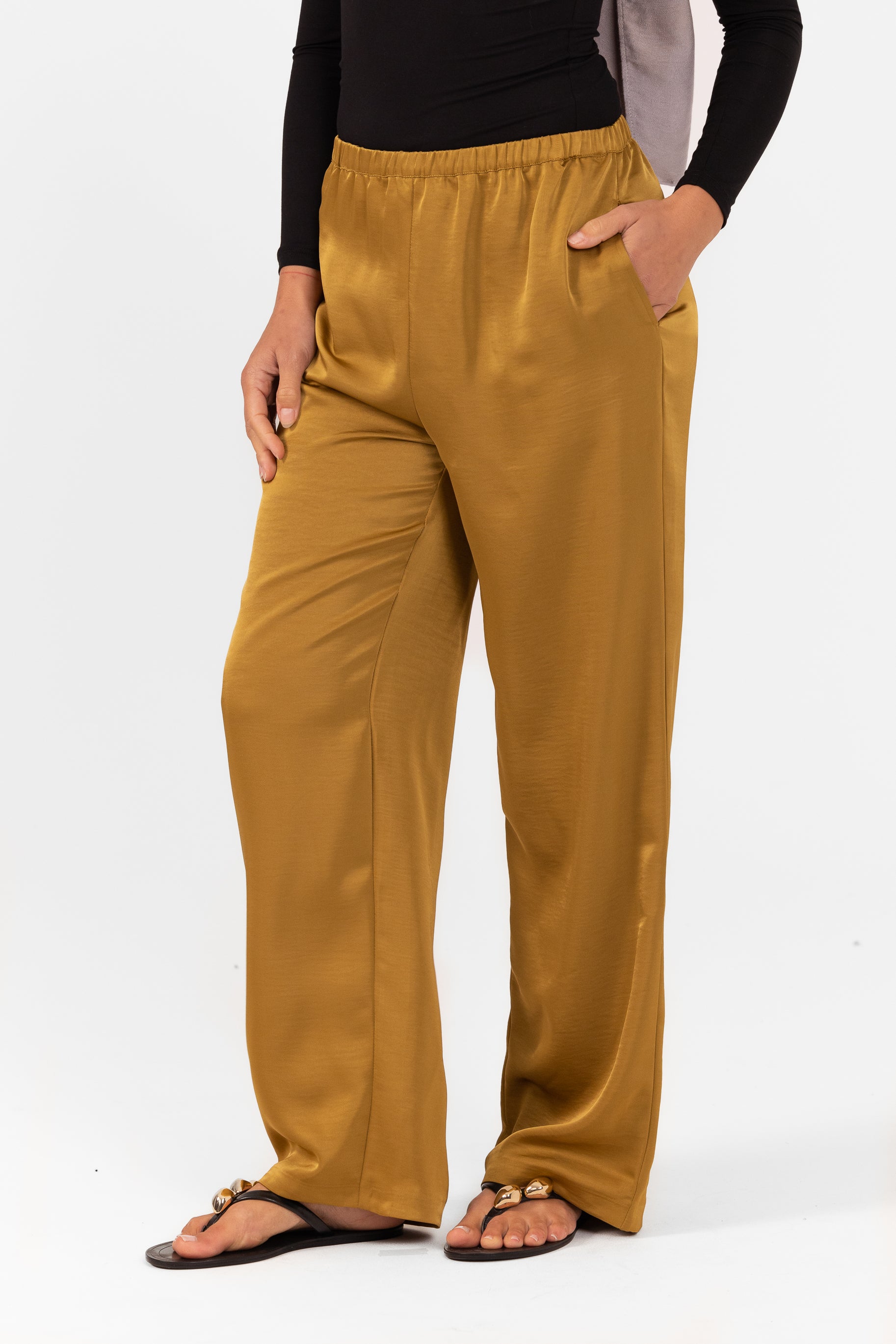 Saylor Satin Pants - Mustard
