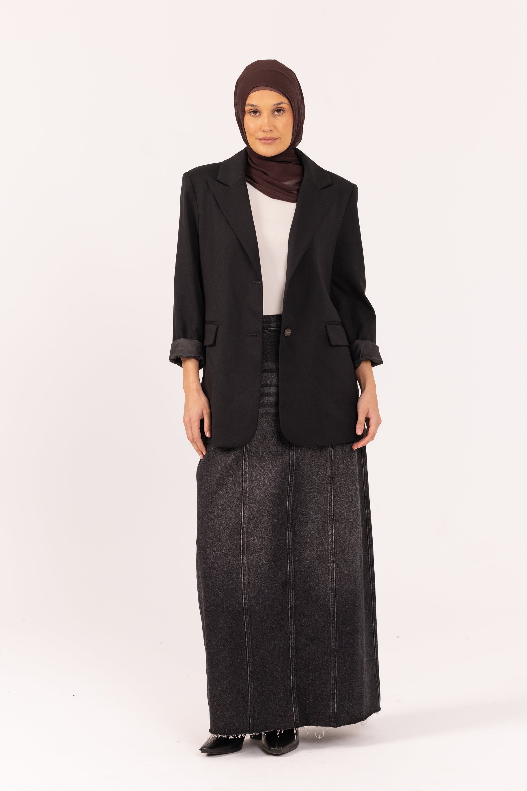 Denim Panelled Skirt - Black