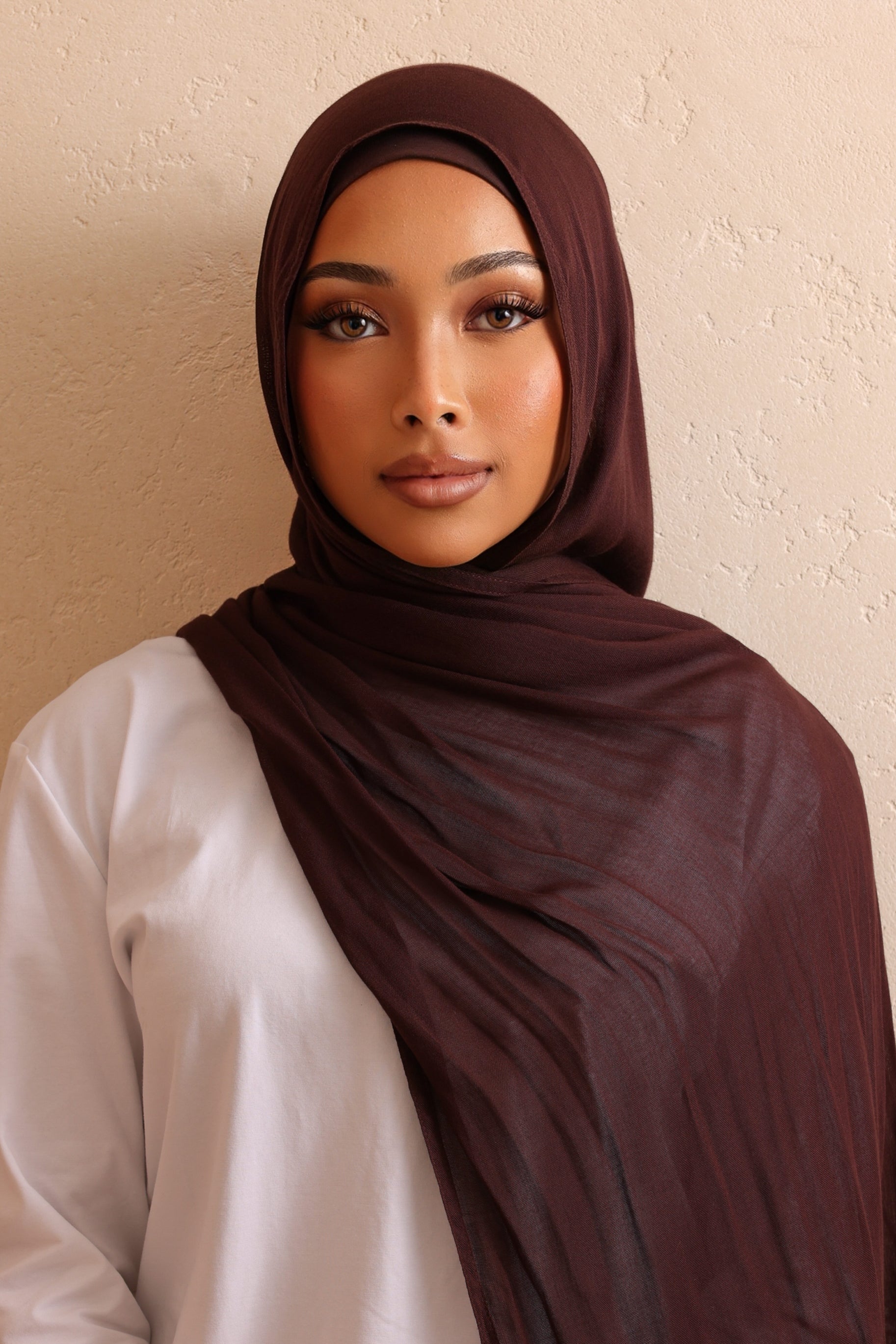 Double Stitched Modal Hijab Set - Chocolate