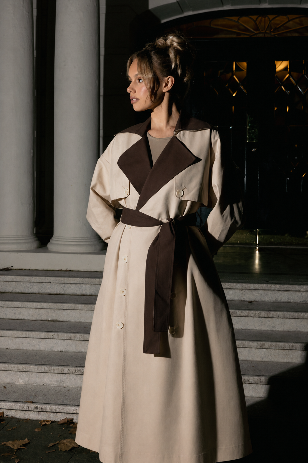 Amani Two Tone Trench Coat - Beige