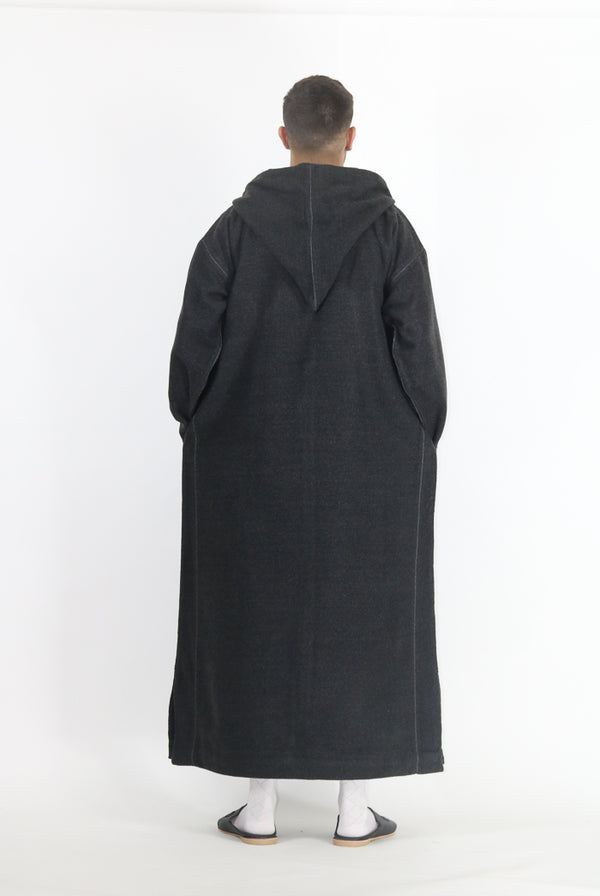 Moroccan Long Sleeve Winter Thobe - Black