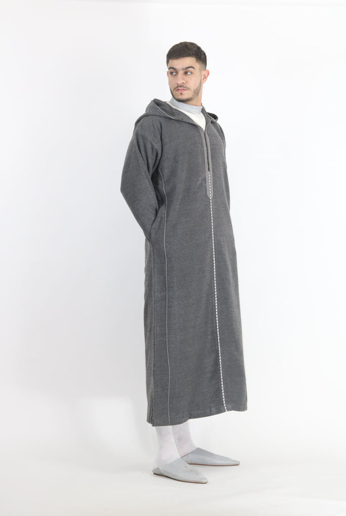 Moroccan Long Sleeve Winter Thobe - Grey