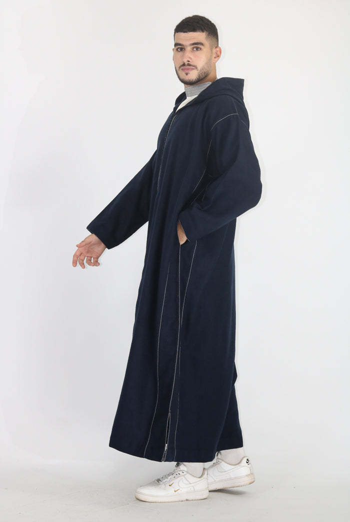 Moroccan Long Sleeve Winter Thobe - Navy