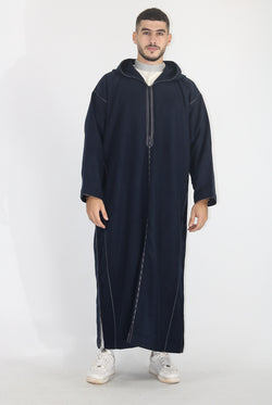 Moroccan Long Sleeve Winter Thobe - Navy