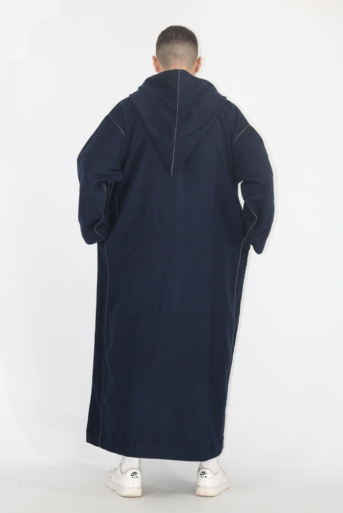 Moroccan Long Sleeve Winter Thobe - Navy