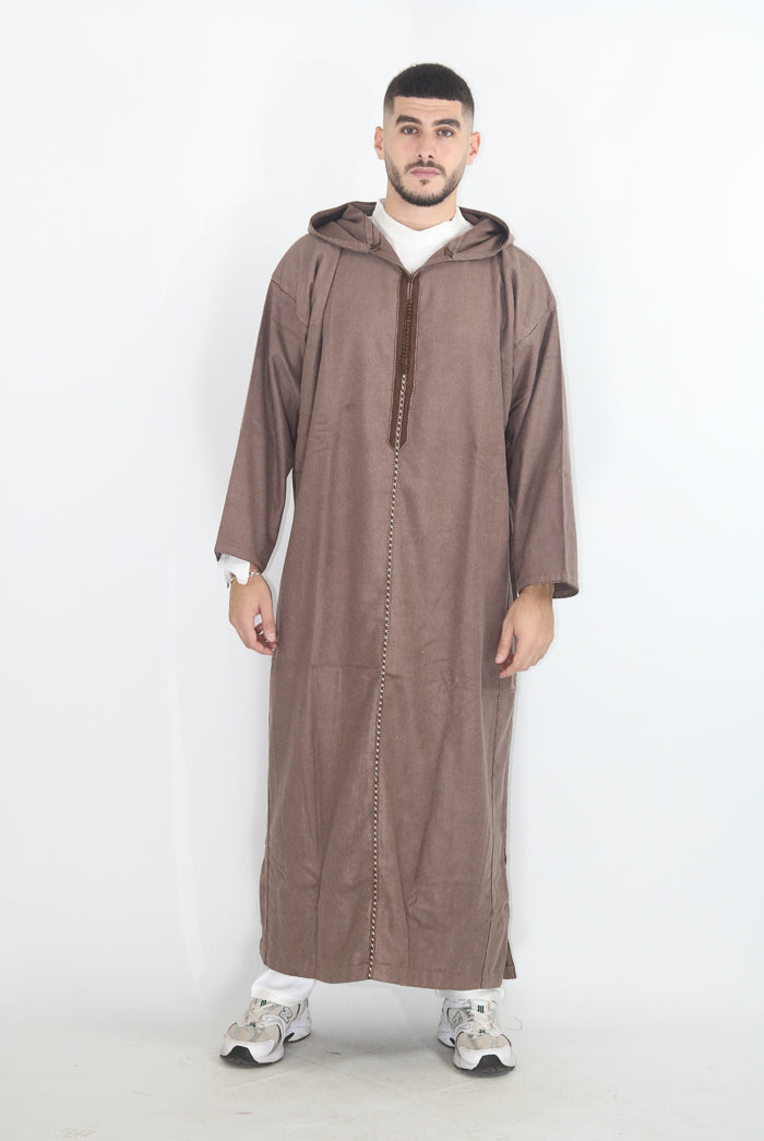 Moroccan Long Sleeve Winter Thobe - Chocolate