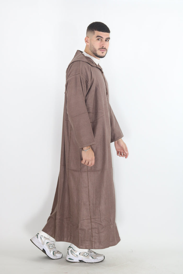 Moroccan Long Sleeve Winter Thobe - Chocolate