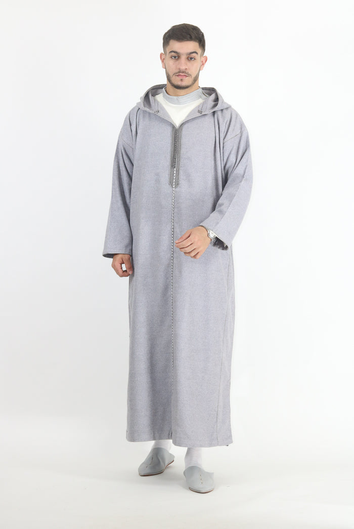 Moroccan Long Sleeve Winter Thobe - Grey