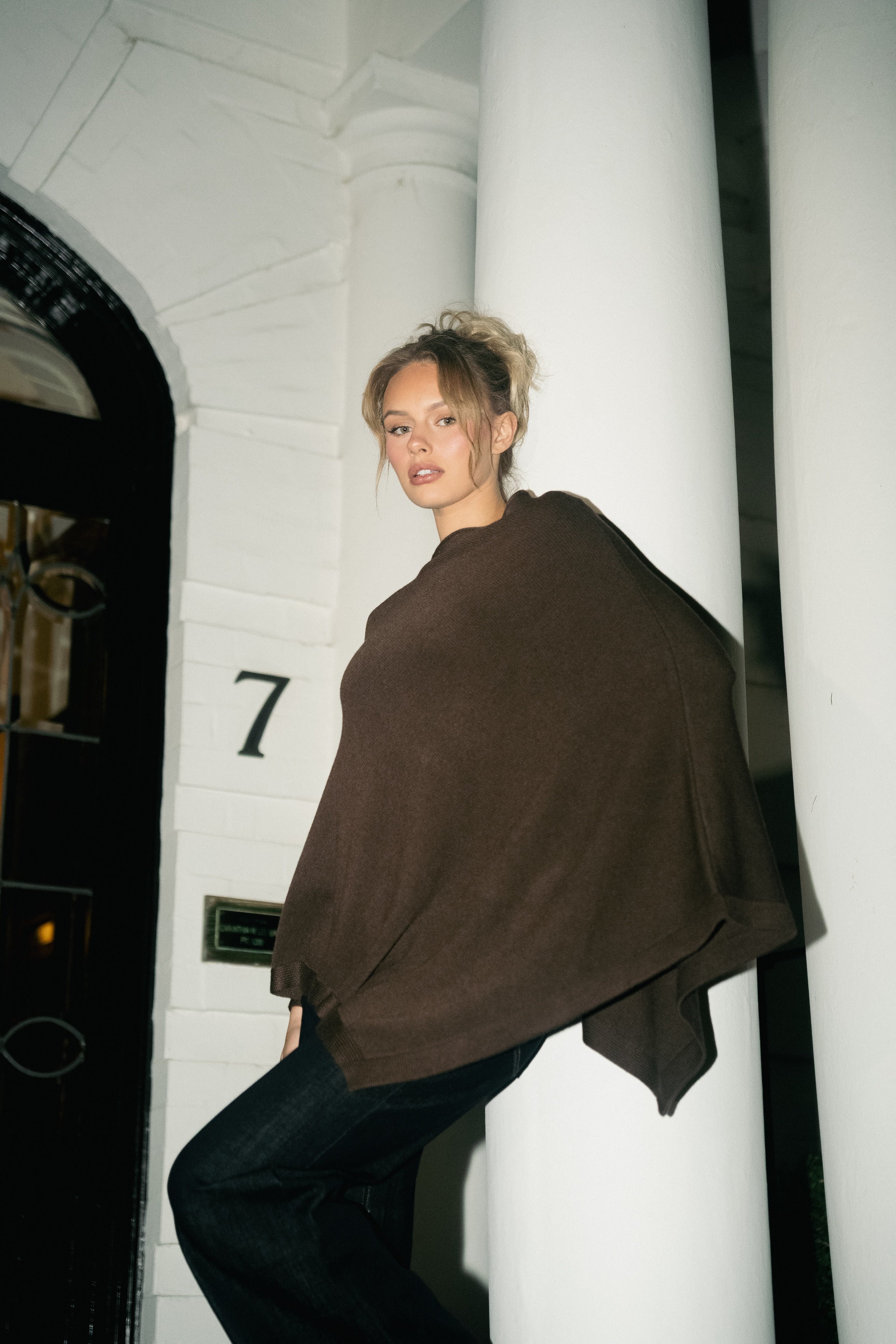 Knit Poncho - Dark Truffle