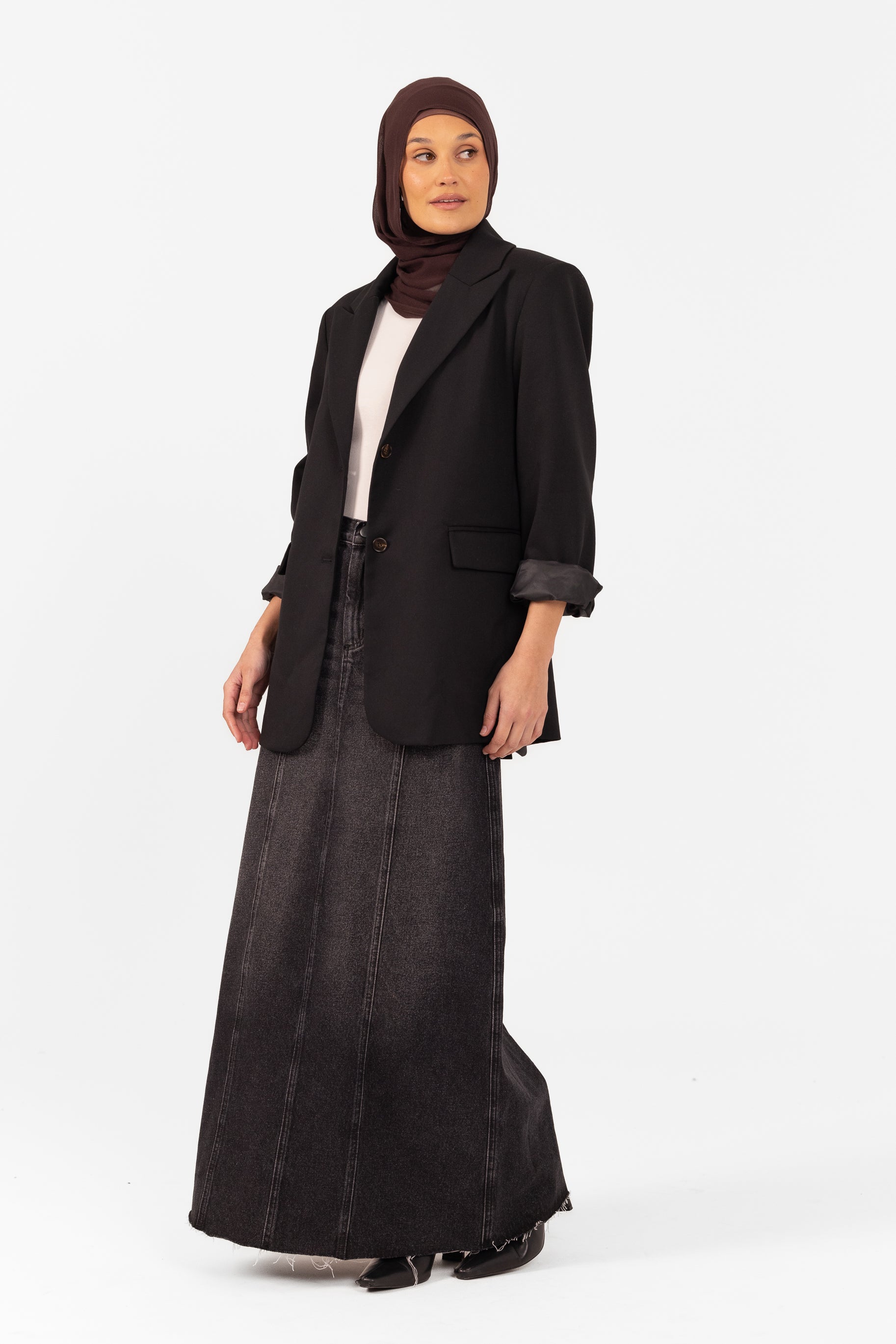 Denim Panelled Skirt - Black